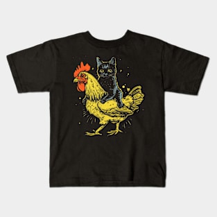 Funny Cat Riding a Chicken Kids T-Shirt